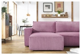 Divano letto angolare a "U" in velluto a coste rosa Nihad - Bobochic Paris
