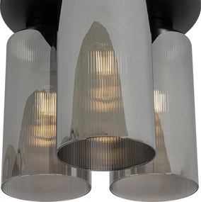 Plafoniera Art Déco nera con vetro fumé 3 luci - Laura