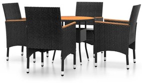 Set da pranzo per giardino 5 pz in polyrattan nero