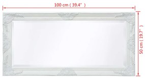 Specchio da Parete Stile Barocco 100x50 cm Bianco