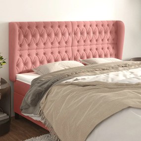 Testiera Ad Orecchio Rosa 203x23x118/128 Cm İn Velluto /