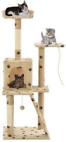 Albero per gatti e tiragraffi sisal 120 cm zampe stampate beige