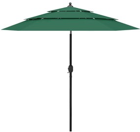 Ombrellone A 3 Livelli Con Palo İn Alluminio Verde 2,5 M /