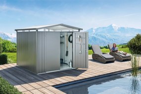 Casetta da giardino BIOHORT Panorama P4 in acciaio grigio scuro con porta doppio battente, superficie interna 6.35 m² e spessore parete 0.5 mm