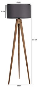 Lampada da terra nera/marrone con paralume in tessuto (altezza totale 153 cm) Tripod – Opviq lights