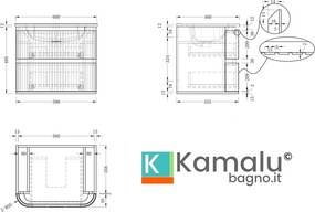 Mobile bagno 60 cannettato con lavabo incasso ceramica | KAM-NORTH-60C - KAMALU