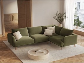 Divano angolare verde (con penisola a destra/a L) con rivestimento in velluto Naomi – Micadoni