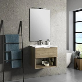 Mobile Bagno 60cm Sospeso Con Cassetto, Vano E Specchio