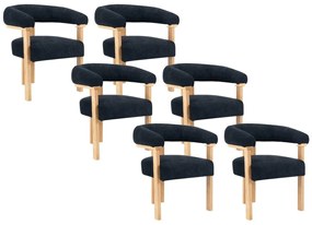 Sedia con braccioli Tessuto bouclette Legno di hevea Nero Naturale - Lotto di 6 - LIVELIA di Pascal MORABITO