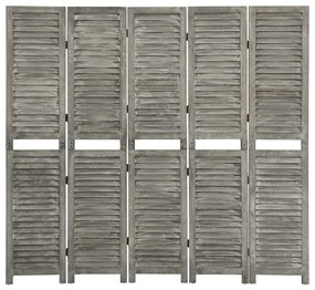 Divisorio a 5 pannelli grigio 179x166 cm in legno massello