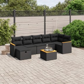 Set Divani da Giardino con Cuscini 8 pz Nero in Polyrattan