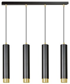 Lampadario 4 Luci Brunilde In Acciaio Nero E Tubolari In Nero E Oro