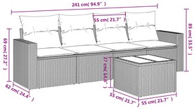 Set divano da giardino 5 pz con cuscini grigio in polyrattan