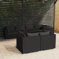 Set Divani da Giardino 7 pz con Cuscini in Polyrattan Nero cod mxl 40567