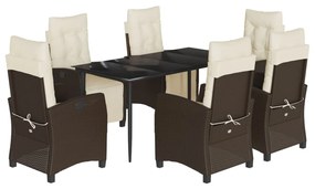 Set da pranzo da giardino 7pz con cuscini in polyrattan marrone