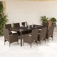 Set da Pranzo da Giardino 9pz con Cuscini Polyrattan e Vetro 3278554