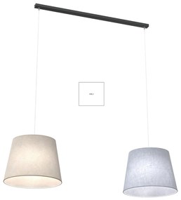 Lampadario A 2 Luci Epoca Con Paralumi In Tessuto Beige E Grigio