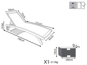 FRAGUM - lettino prendisole in legno massiccio di acacia e textilene con ruote