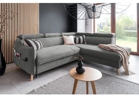 Divano letto angolare in velluto grigio chiaro (angolo destro) Sweet Harmony - Miuform