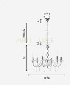 Lampadario livia 6 luci ottanio- trasparente e cromo attacco e14 d....