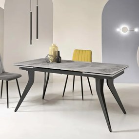 Tavolo allungabile 240 cm THOR con base metallo e piano effetto Marmo Grigio