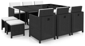 Set da Pranzo da Giardino 11 pz con Cuscini in Polyrattan Nero