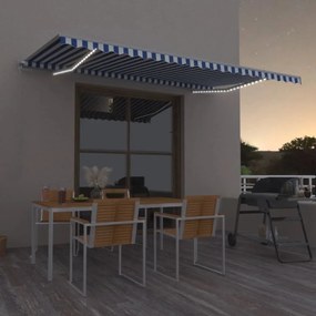 Tenda Da Sole Retrattile Manuale Led 500x350 Cm Blu E Bianca /