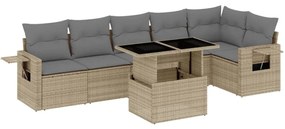 Set divani da giardino 7 pz con cuscini beige in polyrattan