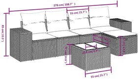 Set divano da giardino 6 pz con cuscini nero in polyrattan