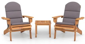 Set salotto da giardino adirondack 3pz legno massello di acacia