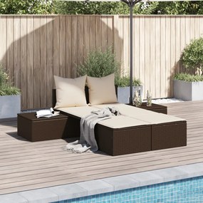 Lettino Prendisole Con Cuscini Marrone İn Polyrattan /