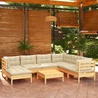 Set Divani da Giardino 8 pz con Cuscini Crema in Massello di Pino 3096653