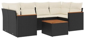 Set Divani da Giardino con Cuscini 7pz Nero Polyrattan