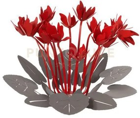 Centro tavola decorativo ciclamino fango e rosso in ferro 38x24cmh