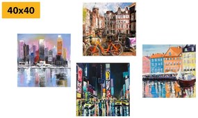 Set di quadri – Città con imitazione di pittura a olio