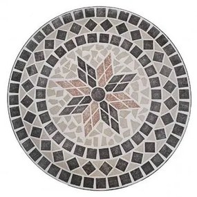 Set tavolo rotondo 60 cm in mosaico di ceramica + 2 sedie pieghevoli in acciaio