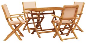 Set pranzo da giardino 5 pz beige in tessuto e legno massello