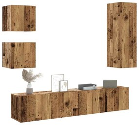 Set Mobile Tv 5 Pz Montato A Parete Legno Antico İn Truciolato /