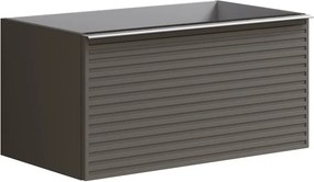 Cassettiera Pixel con 2 cassetti  frontale stripes laccato opaco grigio carbone e maniglia alluminio brillante L80 x H40 x P45,5 cm