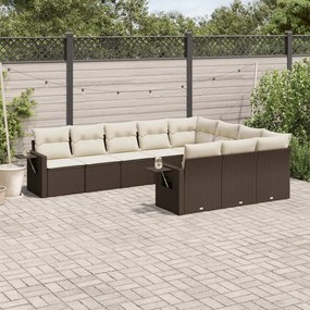 Set Divani da Giardino 10pz con Cuscini in Polyrattan Marrone