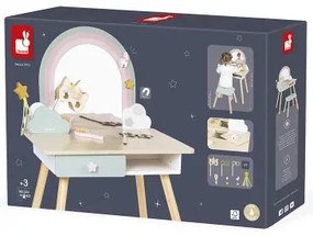 Tavolino da toeletta in legno con unicorno e sgabello