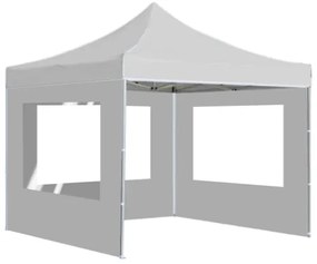 Gazebo Pieghevole con Pareti in Alluminio 3x3 m Bianco