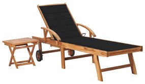 Lettino Prendisole Con Tavolo E Cuscino İn Massello Di Teak /