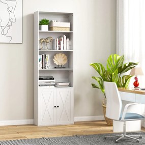 Costway Libreria scaffale con ante stile rustico 6 ripiani e 2 ante, Libreria da 180cm con ripiano regolabile Bianco