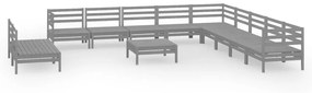 Set Salotto da Giardino 12 pz in Legno Massello di Pino Grigio