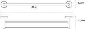 New Line N2 Portasciugamani 60 Cm tondo Doppio In Acciaio Inox Cromo