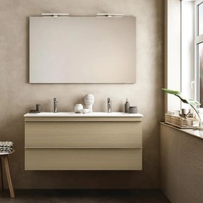 Mobile Linea L120 H55 P45 in laminato rovere natura 2 cassetti a chiusura ammortizzata e lavabo in ceramica doppia vasca