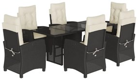 Set da pranzo da giardino 7 pz nero con cuscini in polyrattan