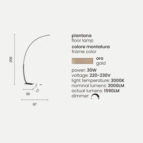 Piantana KEEP a LED con struttura in metallo Oro 97x200 cm