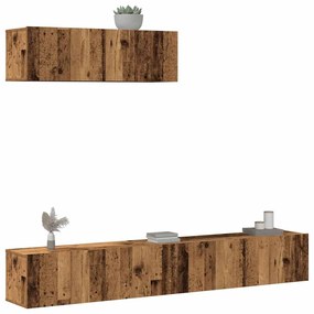 Set Mobile Tv 3 Pz Montato A Parete Legno Antico İn Truciolato /